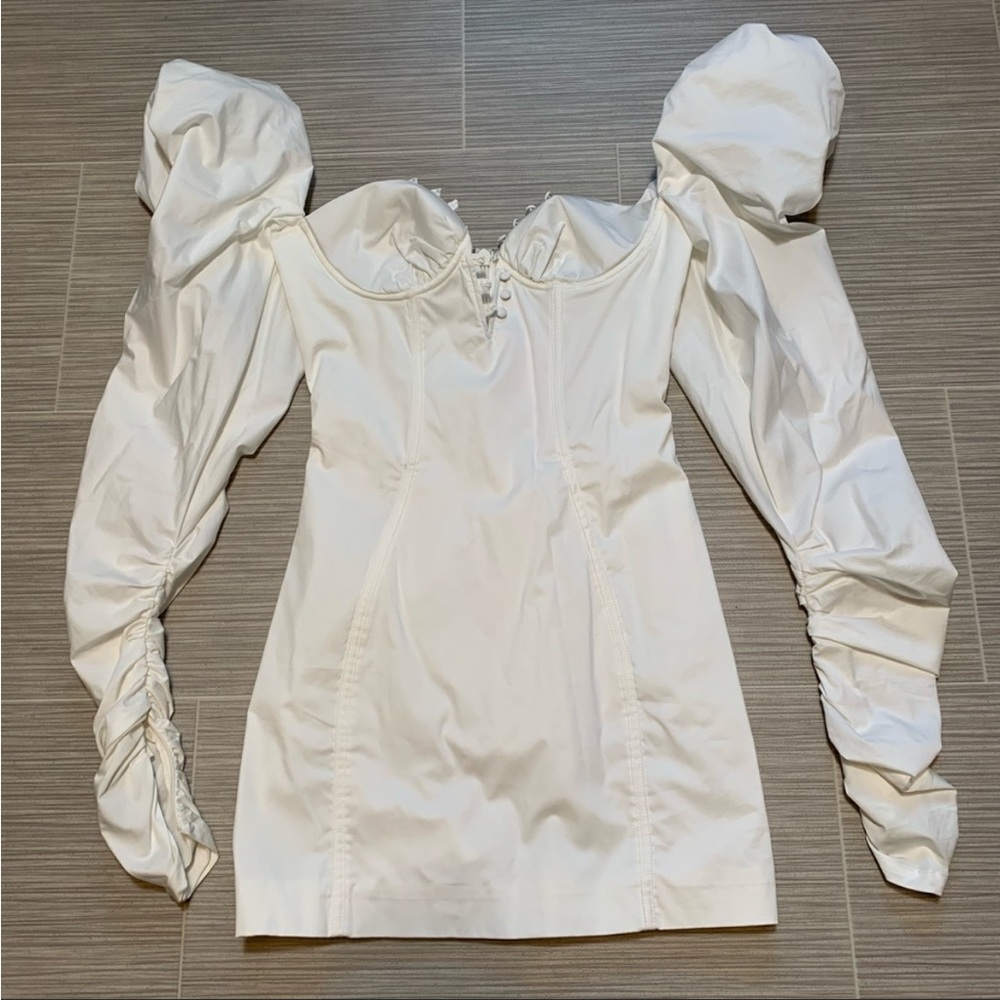 RARE HOUSE OF CB 'Liberte' White Mutton Sleeve Button Dress NWOT - Picture 7 of 13